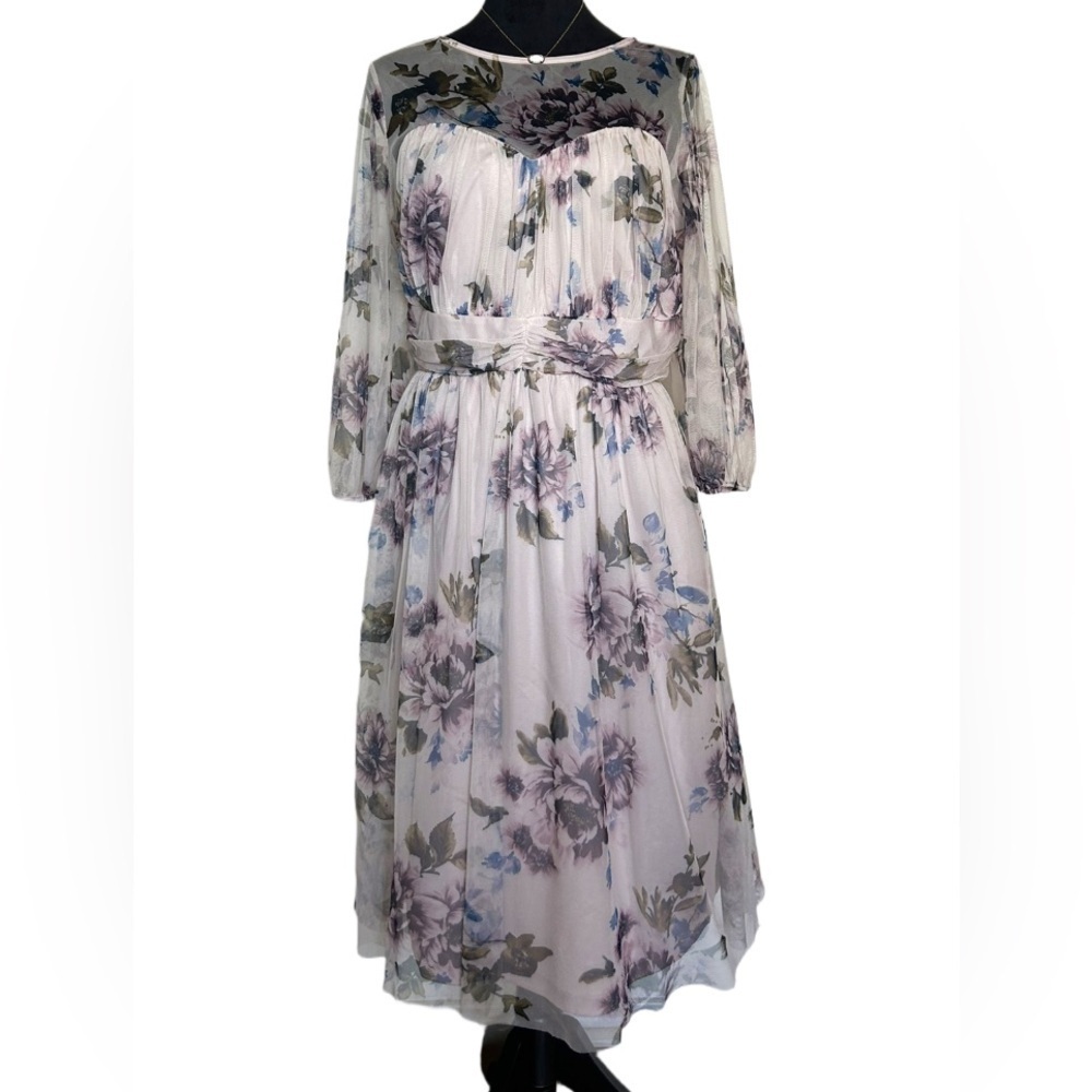 Candalite Woman’s Medium Long-Sleeve Chiffon Mesh
Floral Colorful Midi Dress